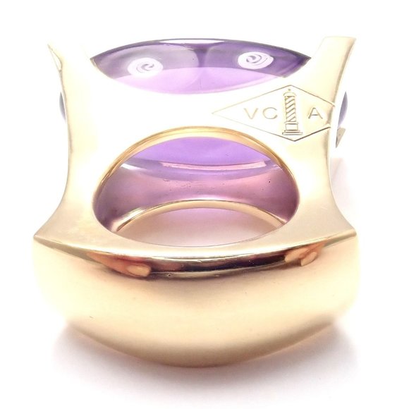 Rare! Authentic Van Cleef & Arpels 18k Yellow Gold Diamond Large Amethyst Ring - Picture 8 of 12